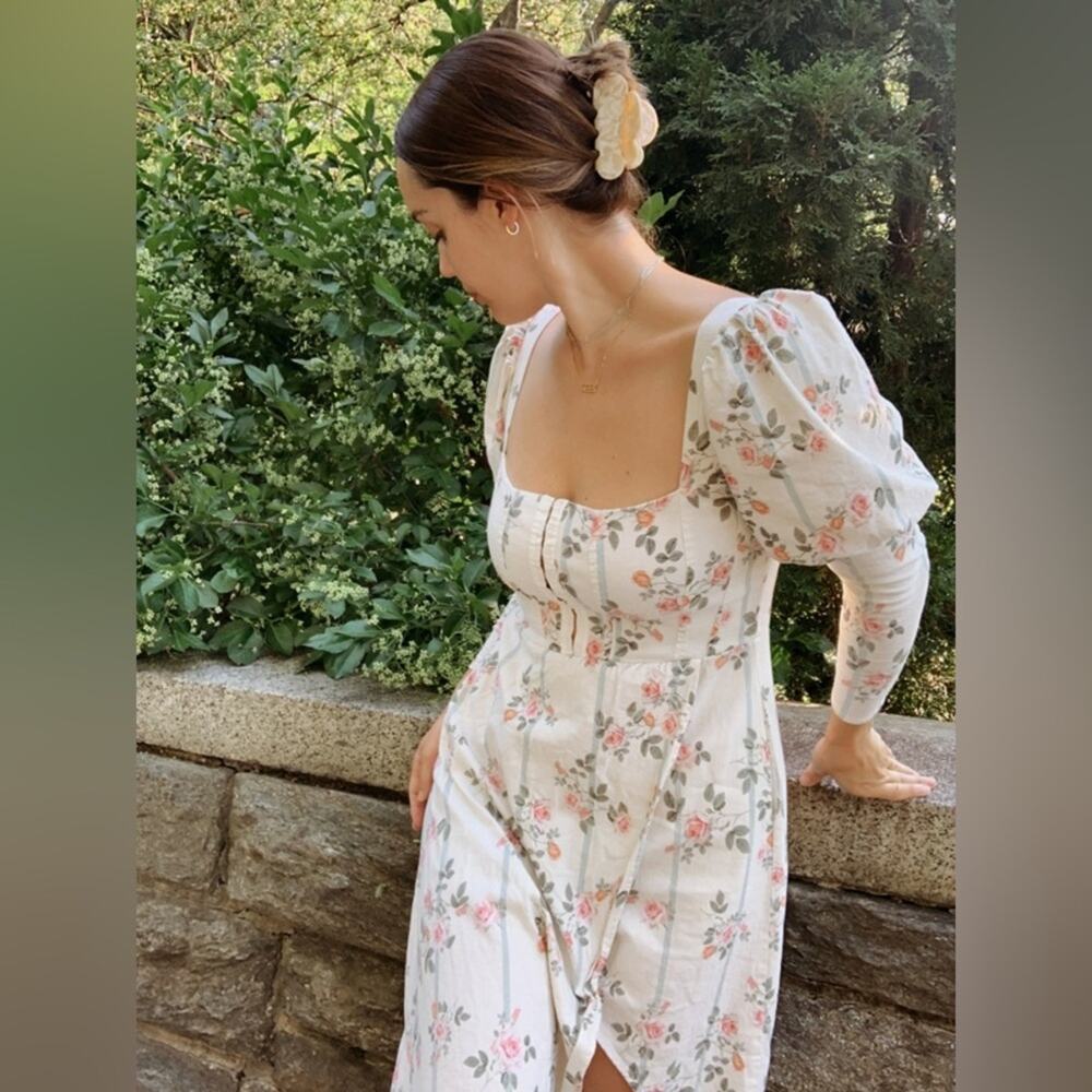 For Love & Lemons Rose Stripe Midi Dress - Picture 2 of 9